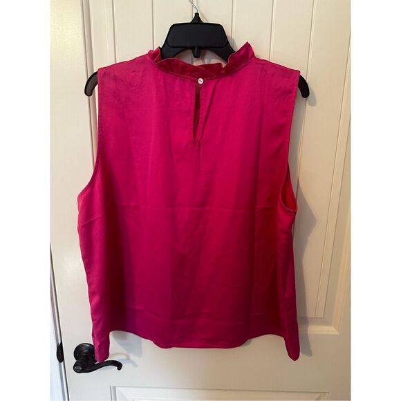 J. Crew Ruffle Neck Pink Satin Sleeveless Polyester Tank Top Women Sz XXL BD297 - Picture 9 of 10